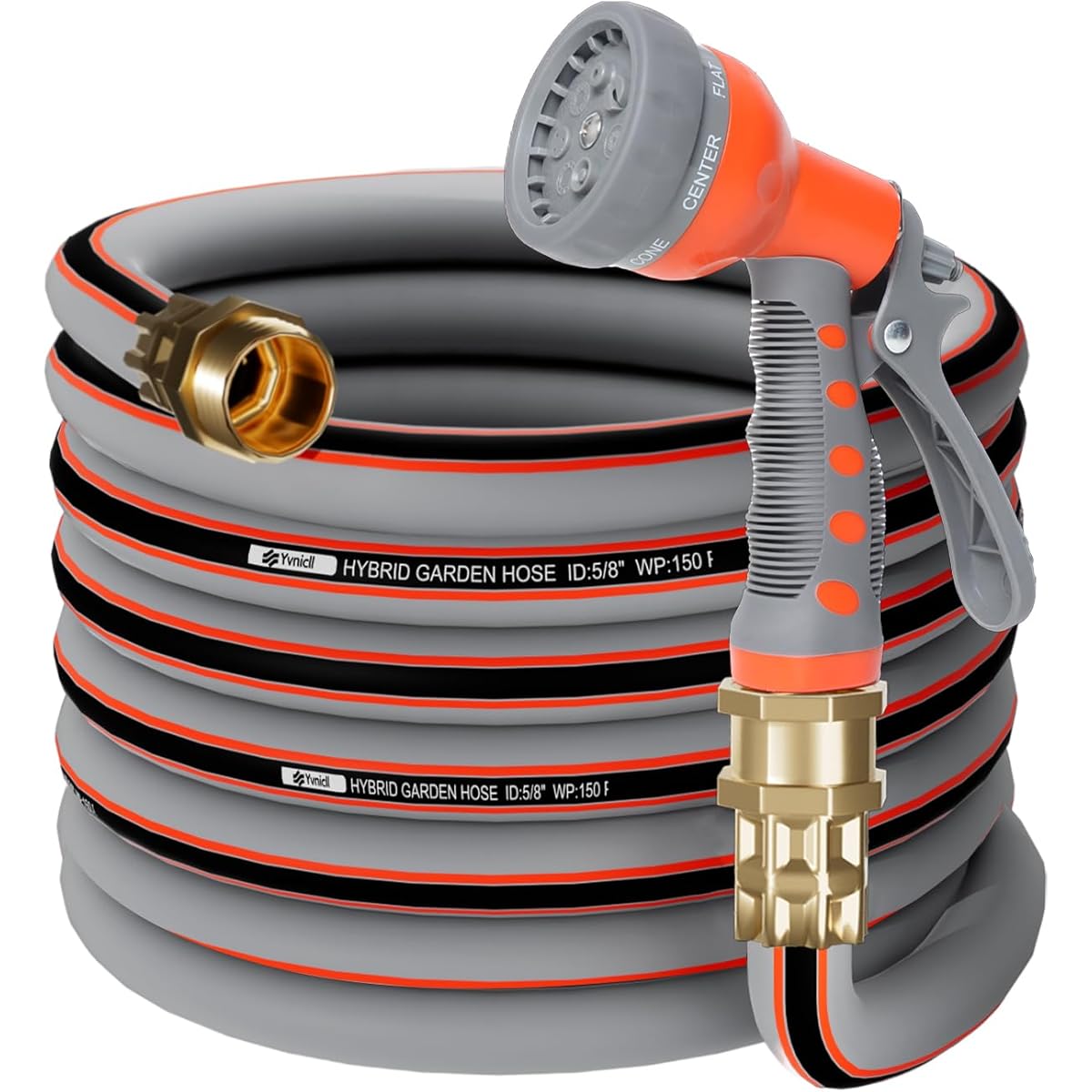 Garden Hose 25ft 5/ 8, Rubber Water Hose Heavy Duty, Hybrid Durable Flexible Hose, Lightweight No Kink Hose for Outdoor Yard Lawn with Sprayer Nozzle and 3/ 4' ' Brass Solid Fittings