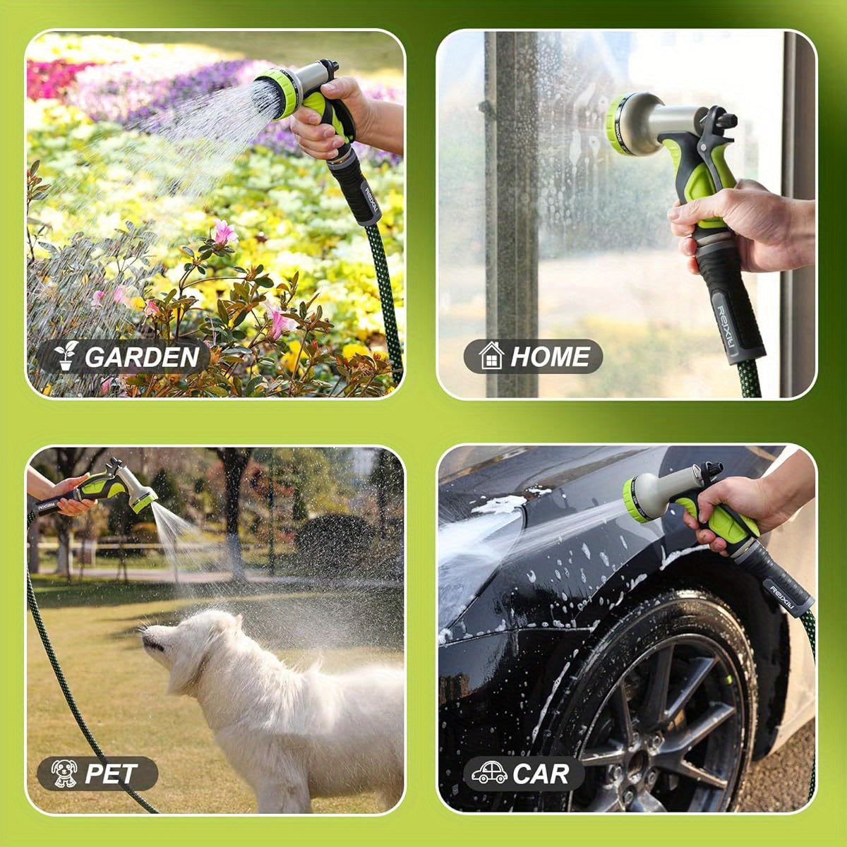 Garden Hose, Flexible Water Hose, Ultra Lightweight Non- Expanding hose with 10 Function Sprayer, Leak proof, Pressure Resistant for Yard, Outdoor ( Green, 25ft), Extendable Garden Hose, Water Garden Hose with Nozzle, Retractable Hose for Garden, Garden