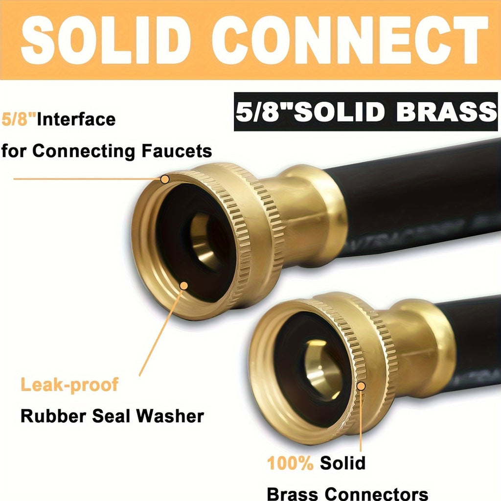 AAIN 100FT 5/8 Heavy Duty Flexible Durable Rubber Garden Hose With Brass Fittings Kink Free Leakproof For Gardening Agriculture Car Washing Black