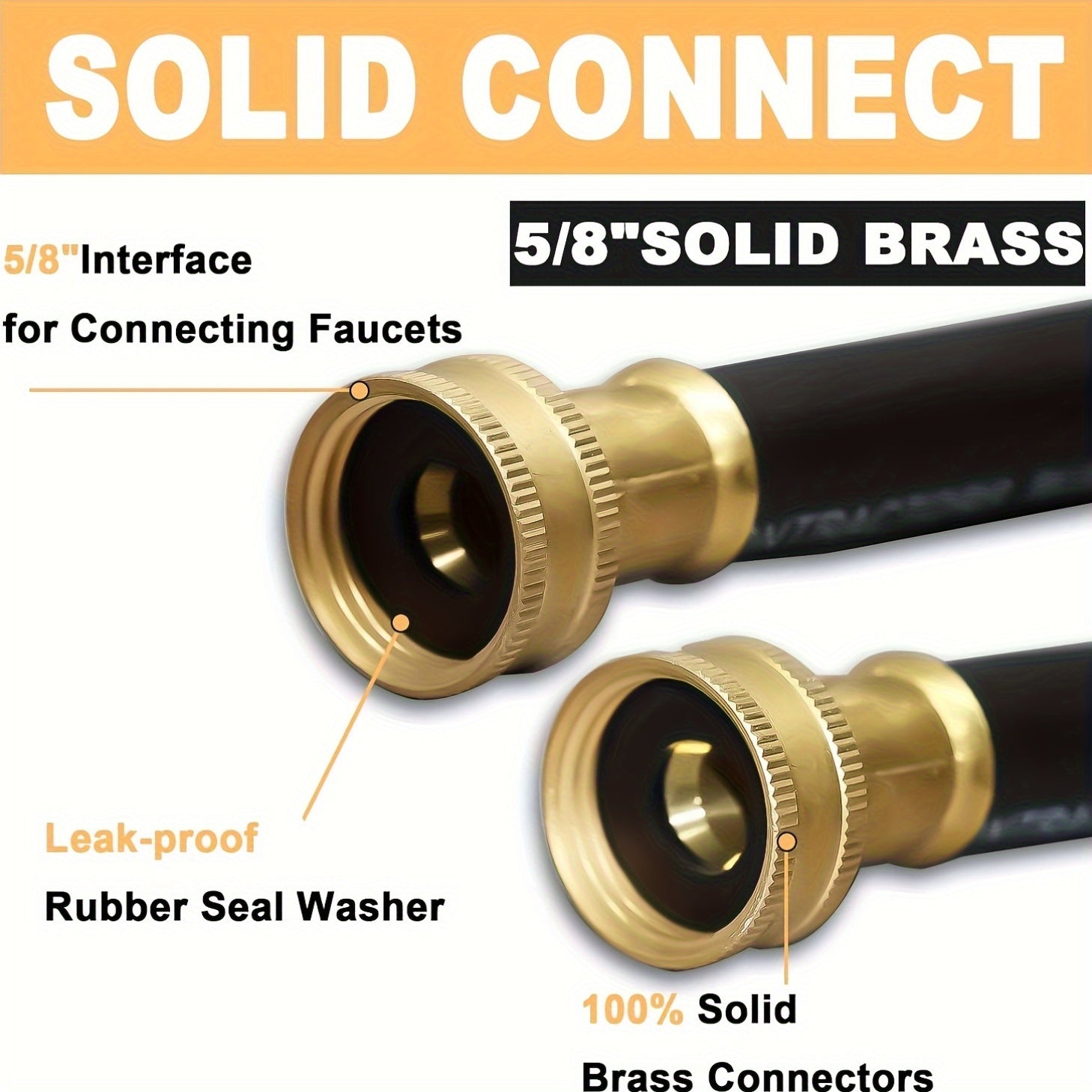 AAIN 100FT 5/8 Heavy Duty Flexible Durable Rubber Garden Hose With Brass Fittings Kink Free Leakproof For Gardening Agriculture Car Washing Black