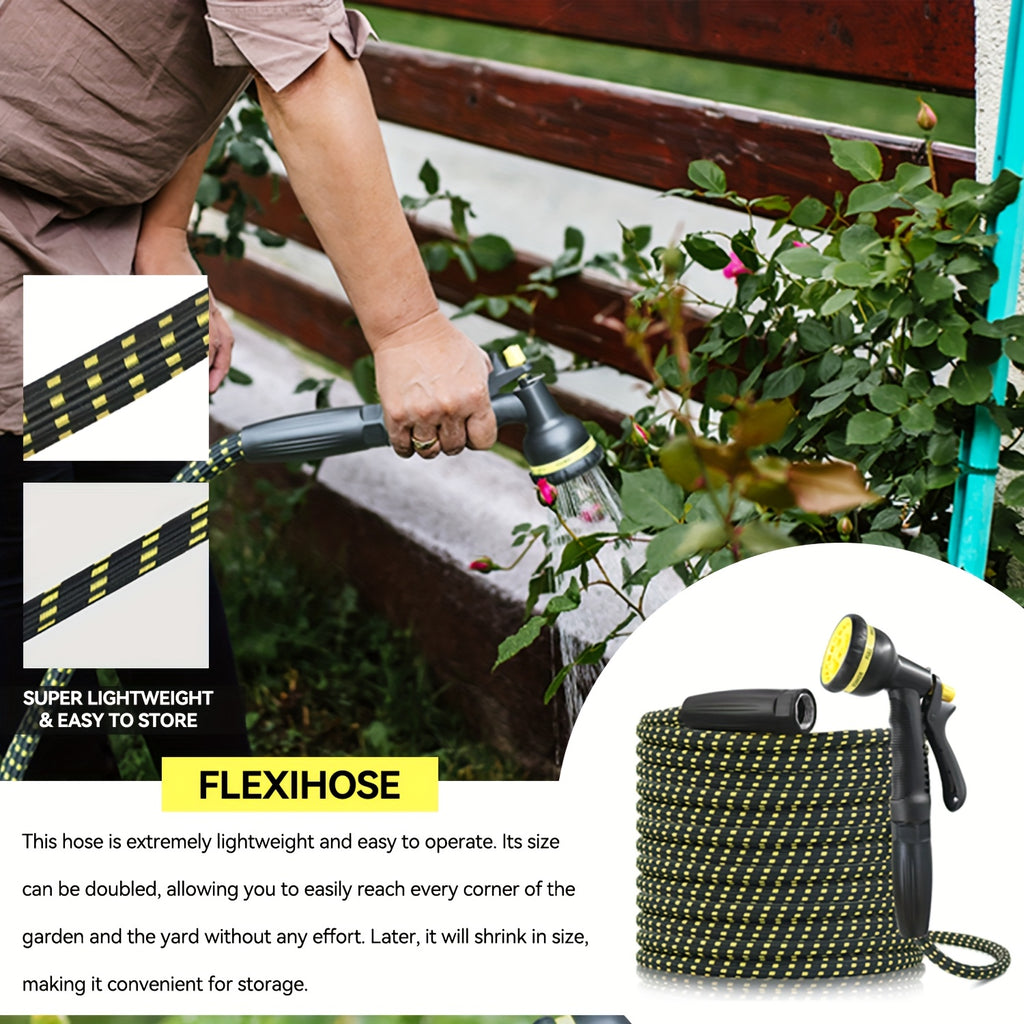50ft Heavy-Duty High-Pressure Garden Hose with 8-in-1 Spray Gun & Aluminum Connectors - Lightweight TPE Composite & Rubber Construction, High Quality Inner Tube, All-Season Outdoor Watering System for Lawn, Car Wash, Yard - Durable Leak-Resistant Design,