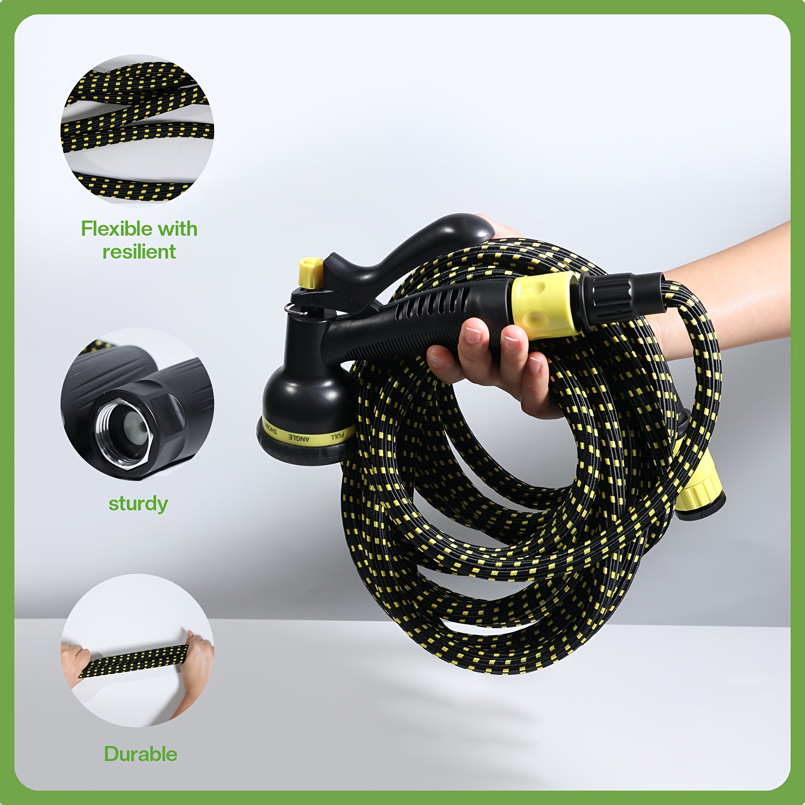 50ft Heavy-Duty High-Pressure Garden Hose with 8-in-1 Spray Gun & Aluminum Connectors - Lightweight TPE Composite & Rubber Construction, High Quality Inner Tube, All-Season Outdoor Watering System for Lawn, Car Wash, Yard - Durable Leak-Resistant Design,