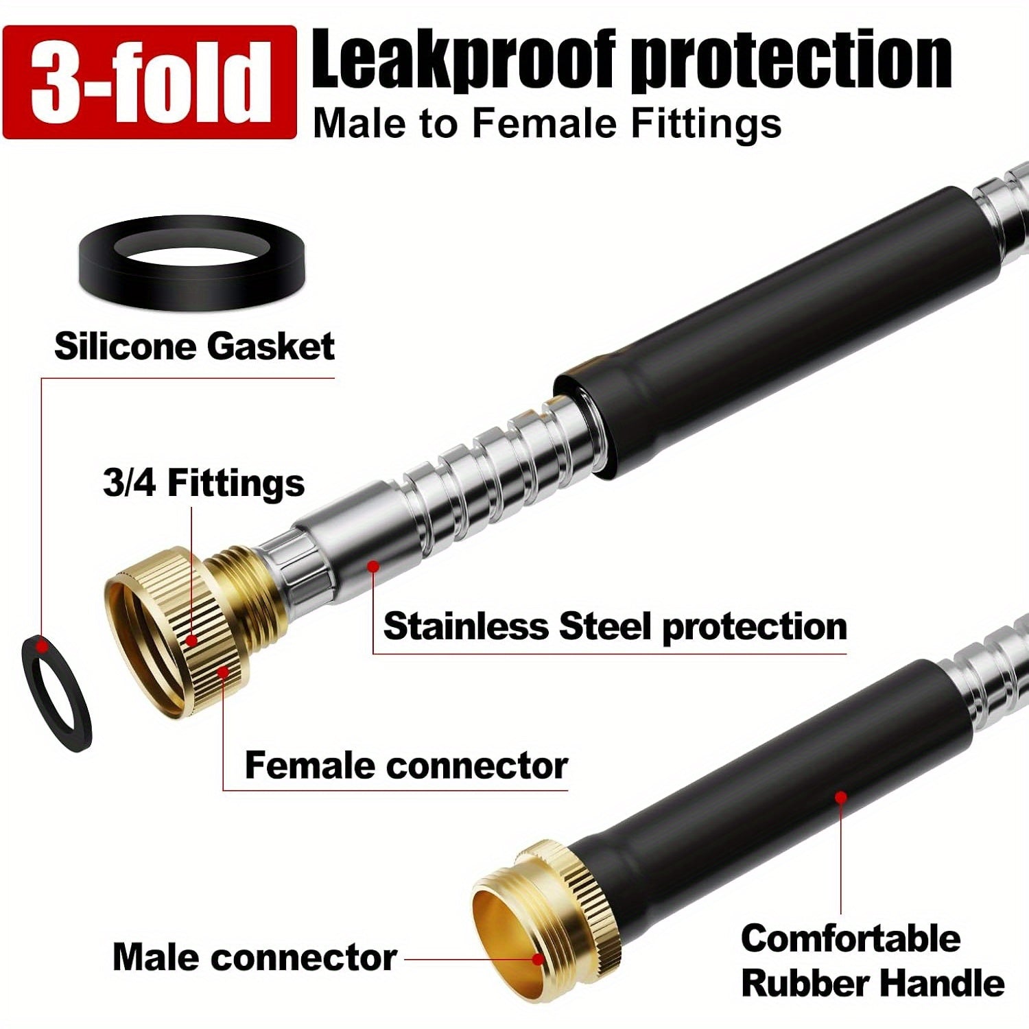 Heavy Duty 50ft/100ft Extra Long Garden Hose - Leakproof, No-Kink, Rust Proof Outdoor Hose with Nozzle, Lightweight & Flexible for Lawn, Yard, Washing - All-Season Use, US Standard 3/4" Connectors, Yard Maintenance, Durable Construction, Reinforced