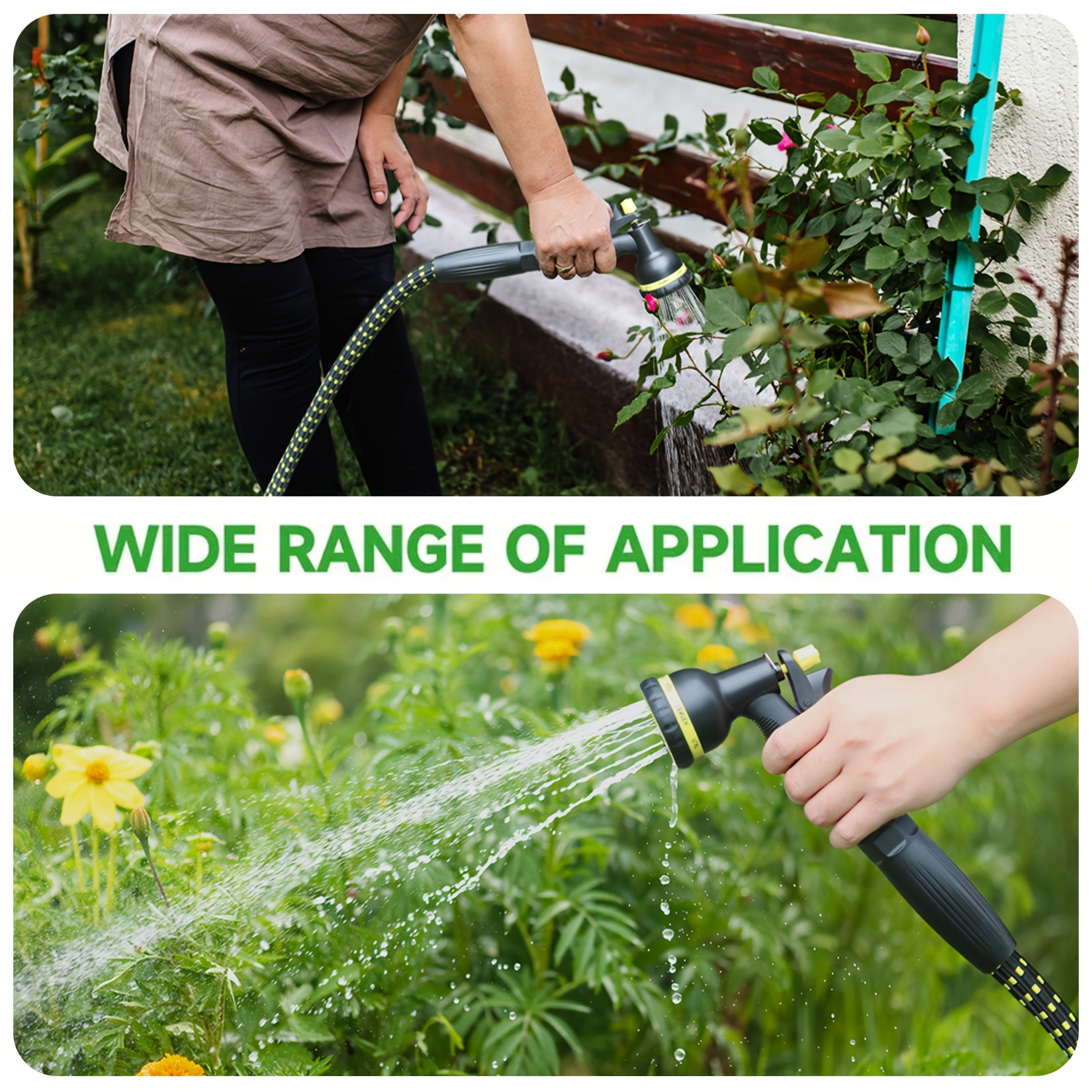 50ft Heavy-Duty High-Pressure Garden Hose with 8-in-1 Spray Gun & Aluminum Connectors - Lightweight TPE Composite & Rubber Construction, High Quality Inner Tube, All-Season Outdoor Watering System for Lawn, Car Wash, Yard - Durable Leak-Resistant Design,