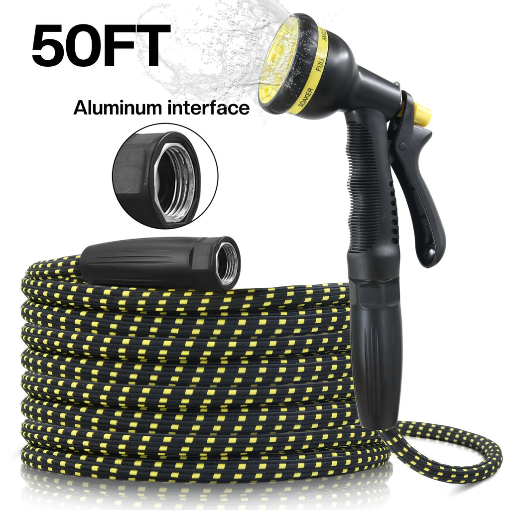 50ft Heavy-Duty High-Pressure Garden Hose with 8-in-1 Spray Gun & Aluminum Connectors - Lightweight TPE Composite & Rubber Construction, High Quality Inner Tube, All-Season Outdoor Watering System for Lawn, Car Wash, Yard - Durable Leak-Resistant Design,