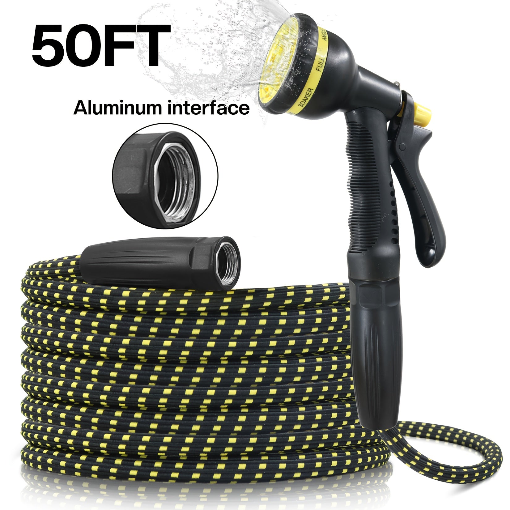 50ft Heavy-Duty High-Pressure Garden Hose with 8-in-1 Spray Gun & Aluminum Connectors - Lightweight TPE Composite & Rubber Construction, High Quality Inner Tube, All-Season Outdoor Watering System for Lawn, Car Wash, Yard - Durable Leak-Resistant Design,