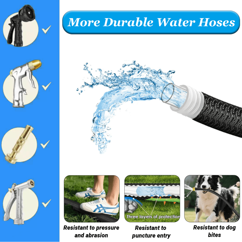 PMMJ 100foot Heavy Duty Garden Hose, Non-Extended, with High Pressure Sprinkler Fittings, Leak Proof Design, Durable Rubber Material, US Standard Thread- Ideal for Gardening, Cleaning, Forestry 100foot Kit
