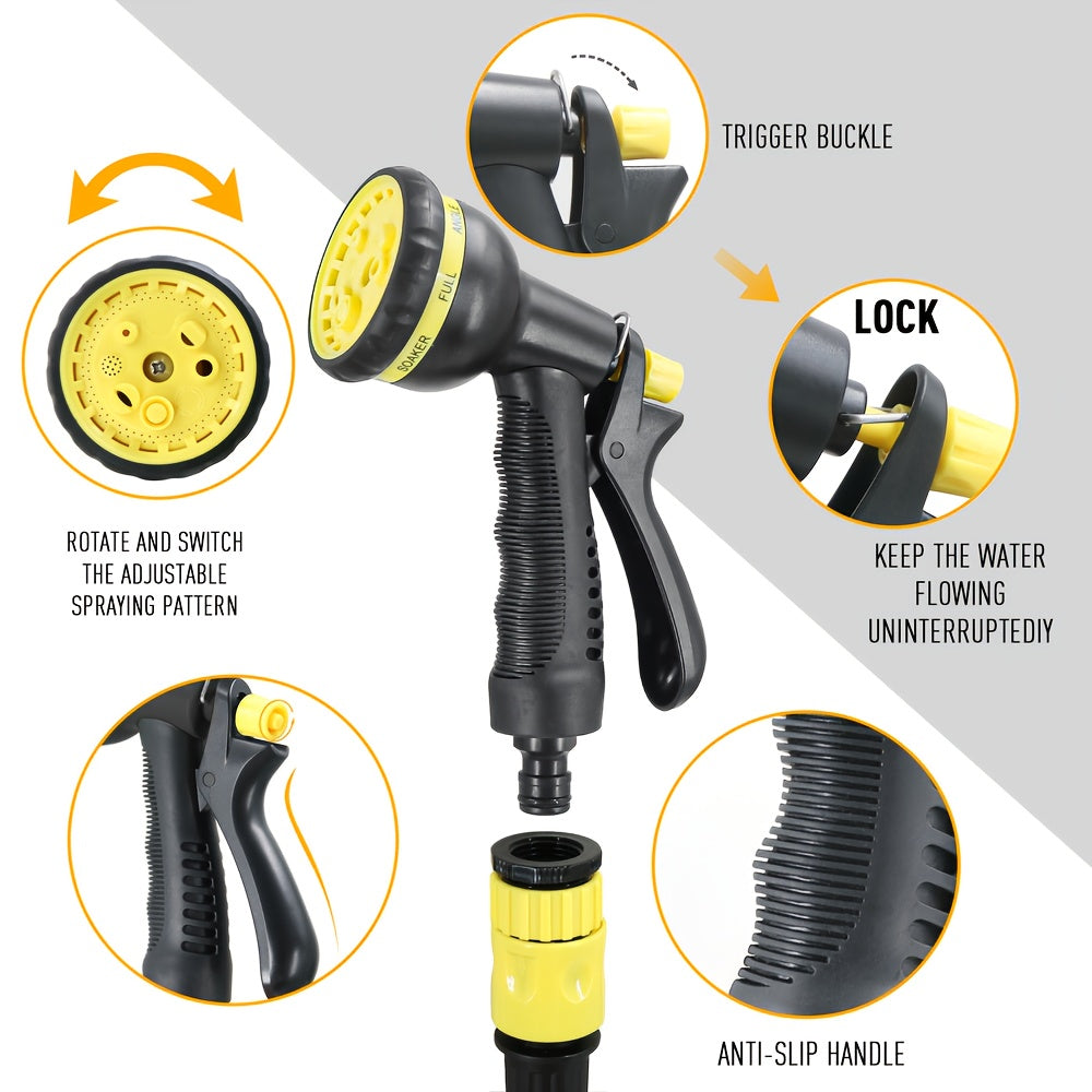 50ft Heavy-Duty High-Pressure Garden Hose with 8-in-1 Spray Gun & Aluminum Connectors - Lightweight TPE Composite & Rubber Construction, High Quality Inner Tube, All-Season Outdoor Watering System for Lawn, Car Wash, Yard - Durable Leak-Resistant Design,
