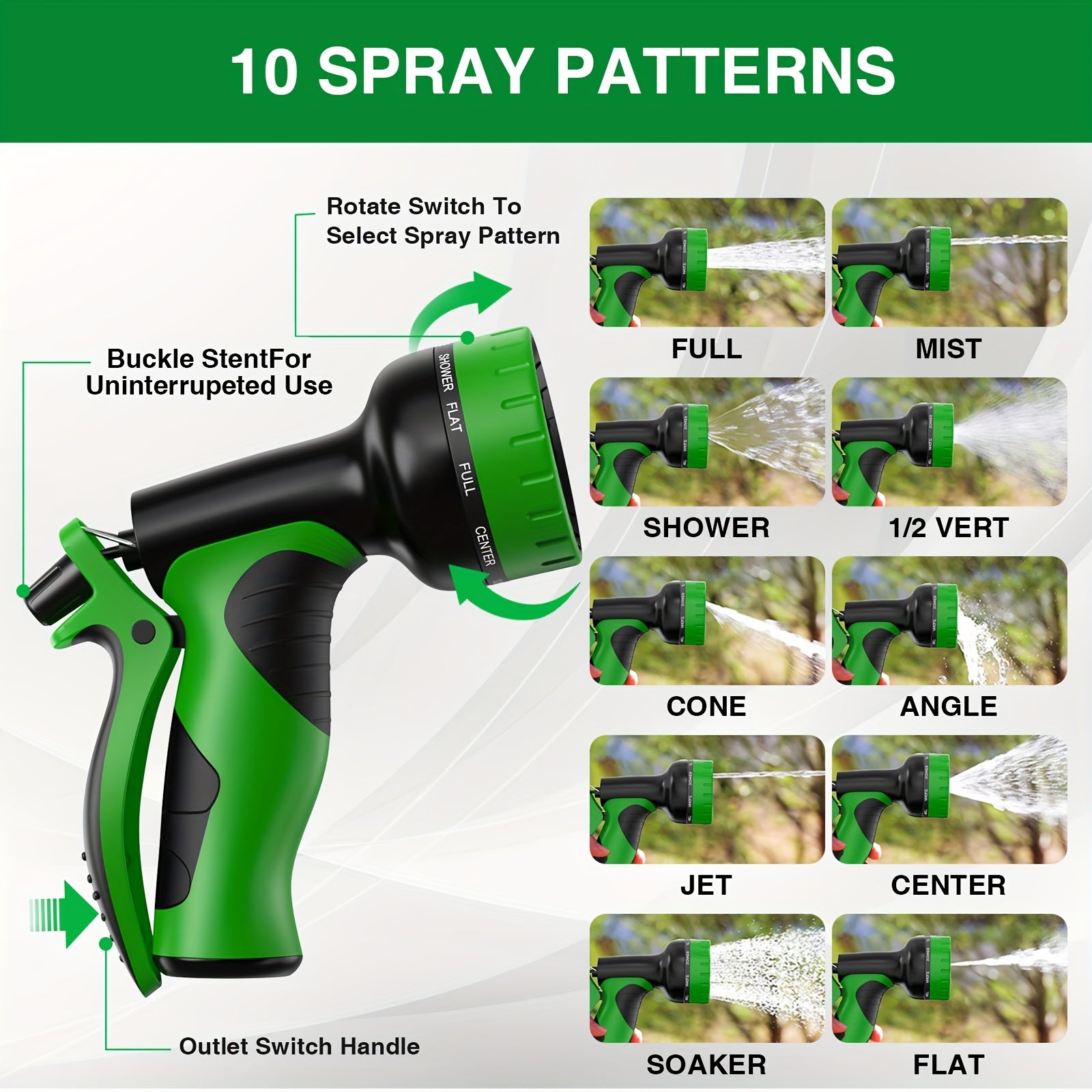 1pc 100ft Garden Hose - High-pressure Spray Gun for Lawns, Gardens, And Car Washes. Equipped with 10 Function Nozzles, Brass Connectors, Leak Proof Design, And Durable Materials. Very Suitable for Cleaning, Yard, And Garden, Industrial Cleaning
