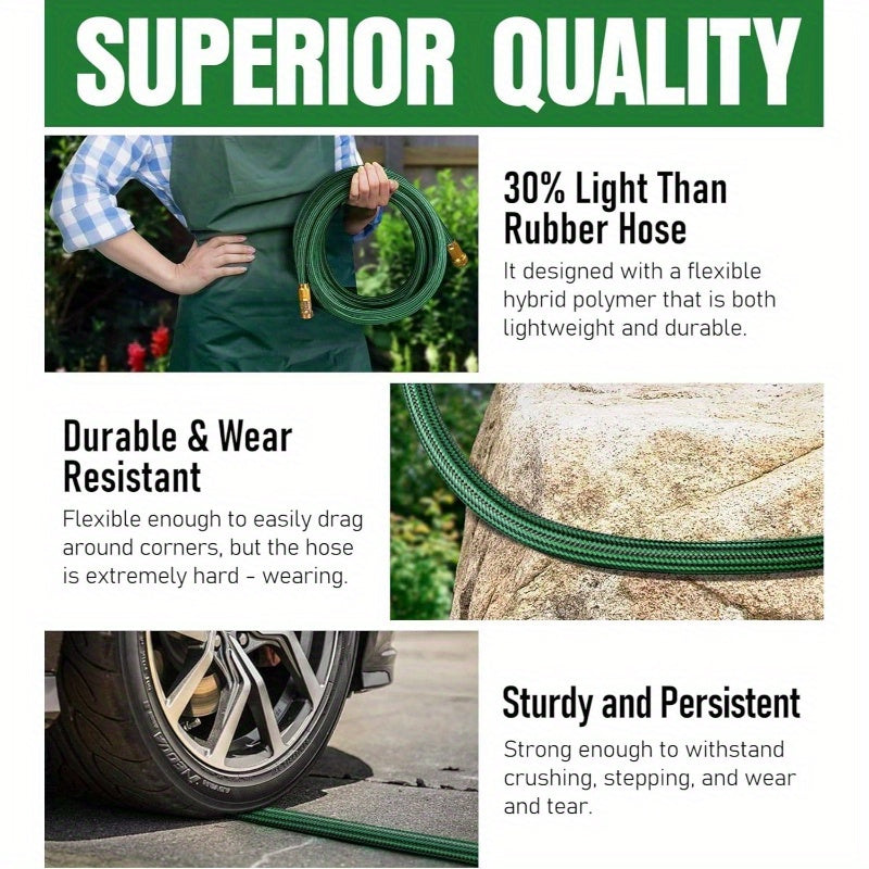 Heavy Duty Non-Expandable Garden Hose - 25ft Lightweight Flexible Hose with Kink-Resistant Design, Leakproof Male/Female Connectors, All-Season Outdoor Use for Lawn, Garden, Car Washing - Compatible with American/European Faucets, Lawn Care, Durable