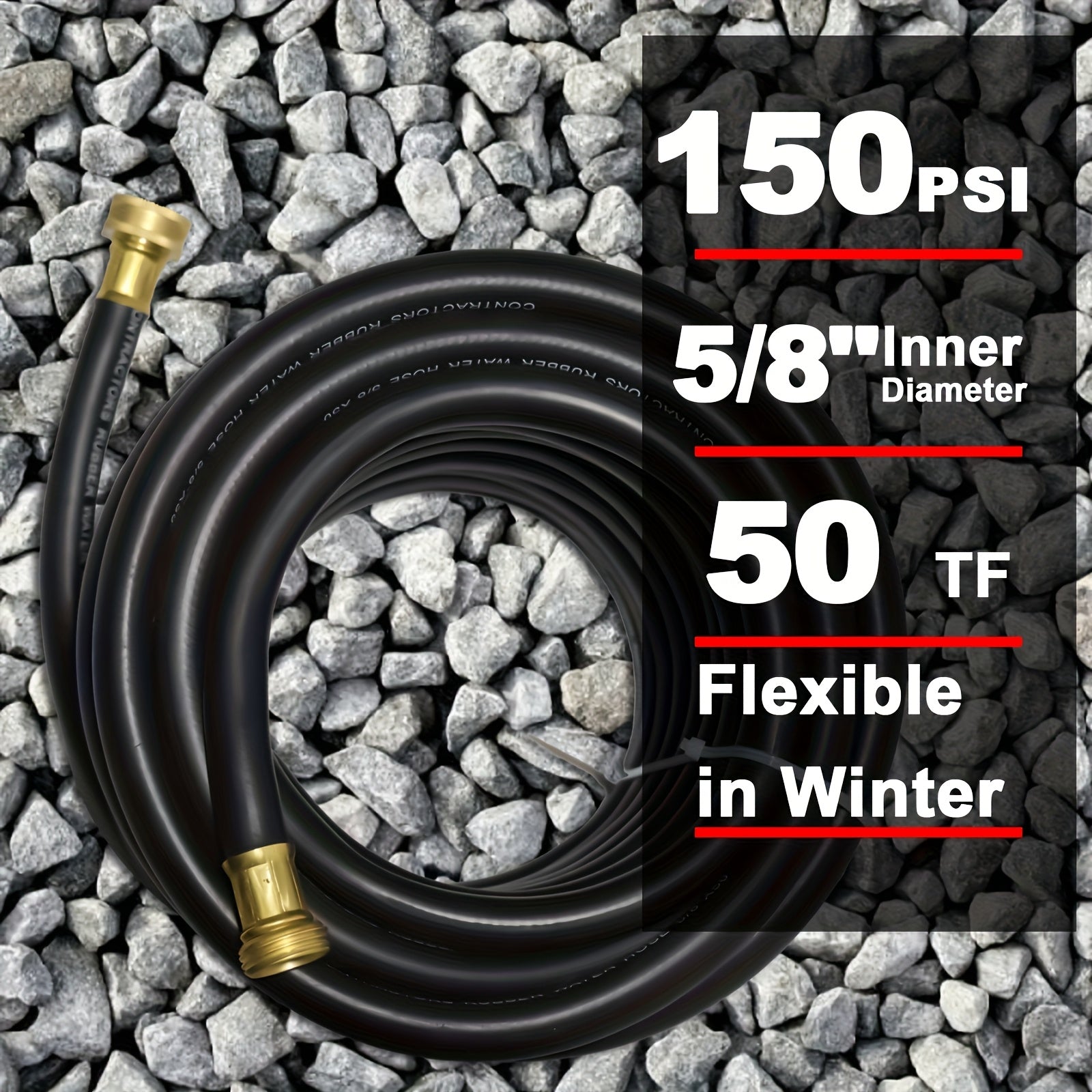 AAIN 100FT 5/8 Heavy Duty Flexible Durable Rubber Garden Hose With Brass Fittings Kink Free Leakproof For Gardening Agriculture Car Washing Black