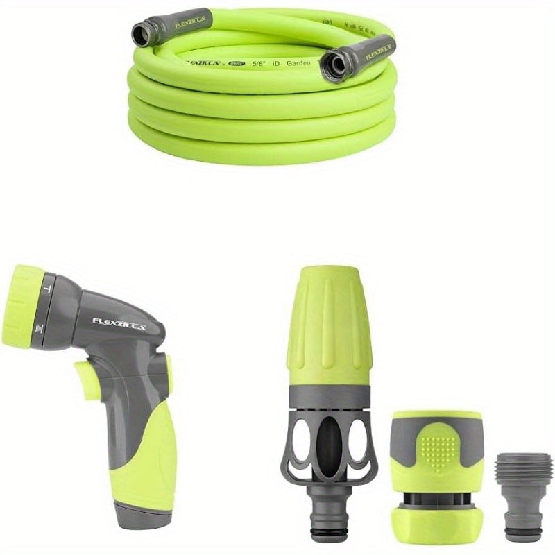 1 Pack Heavy Duty 58-Inch 25-Foot Garden Hose Kit with 6-Pattern Adjustable Nozzle - Lightweight, Drinking Safe, Leak-Proof US/EU Connectors, Durable Vinyl Construction for Lawn Care, Car Washing & Outdoor Cleaning - All-in-One 3pcs Nozzle Set (Flexible,