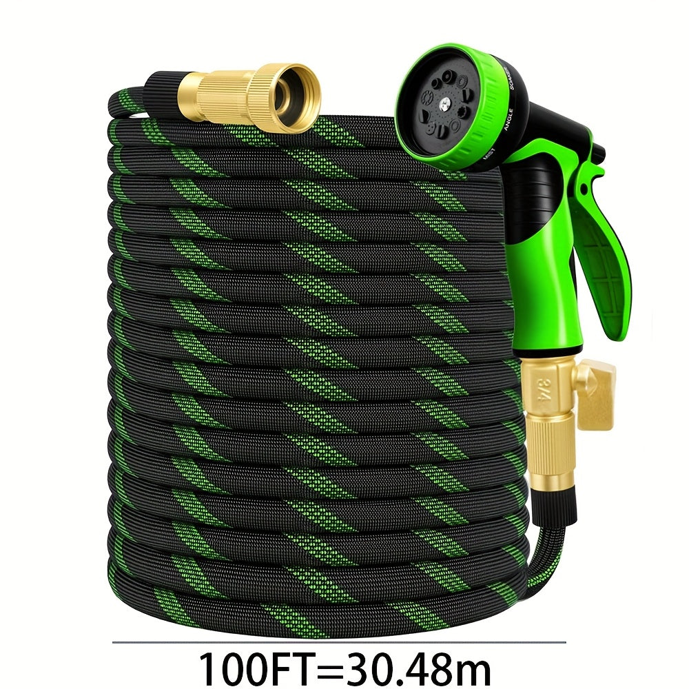 1pc 100ft Garden Hose - High-pressure Spray Gun for Lawns, Gardens, And Car Washes. Equipped with 10 Function Nozzles, Brass Connectors, Leak Proof Design, And Durable Materials. Very Suitable for Cleaning, Yard, And Garden, Industrial Cleaning