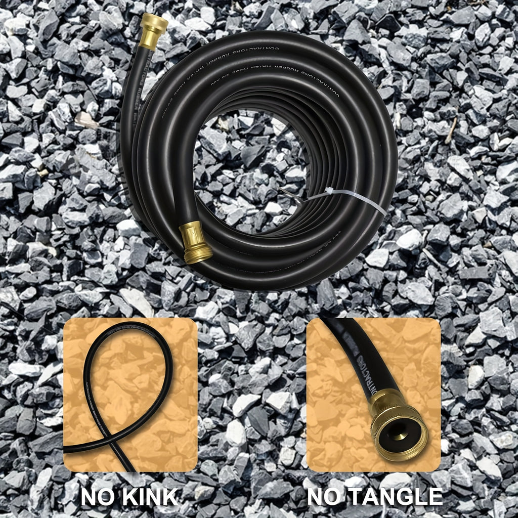 AAIN 100FT 5/8 Heavy Duty Flexible Durable Rubber Garden Hose With Brass Fittings Kink Free Leakproof For Gardening Agriculture Car Washing Black