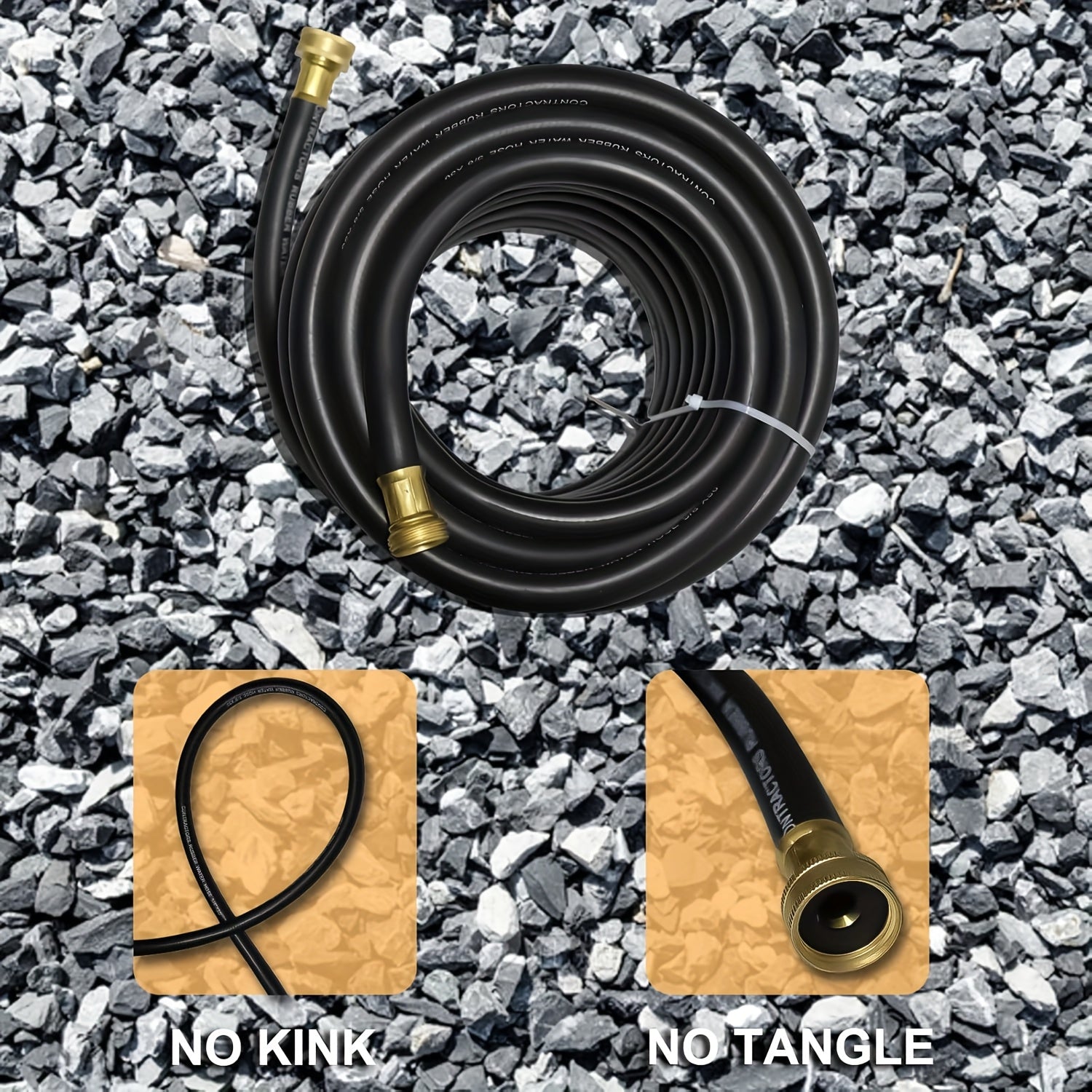 AAIN 100FT 5/8 Heavy Duty Flexible Durable Rubber Garden Hose With Brass Fittings Kink Free Leakproof For Gardening Agriculture Car Washing Black