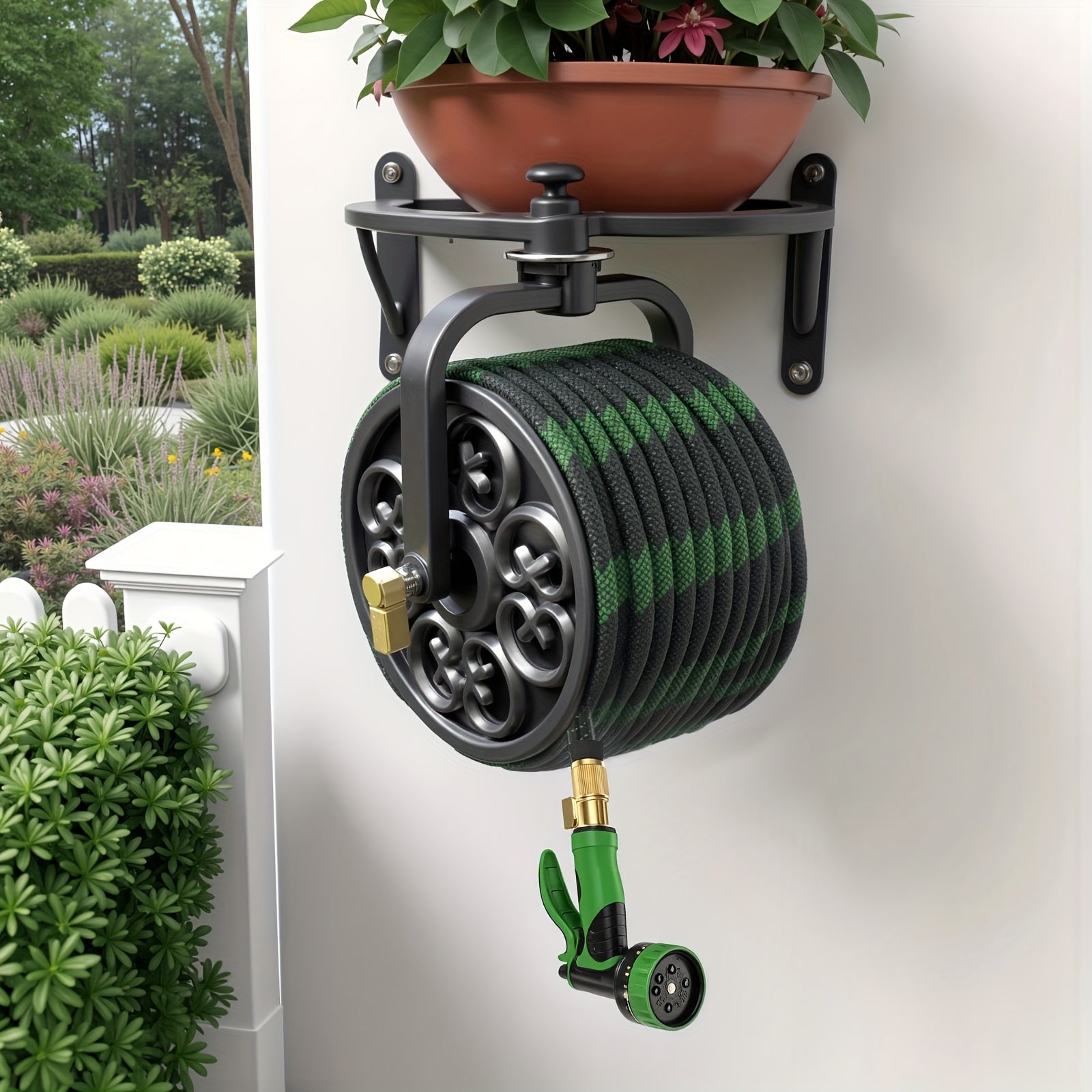 1pc 100ft Garden Hose - High-pressure Spray Gun for Lawns, Gardens, And Car Washes. Equipped with 10 Function Nozzles, Brass Connectors, Leak Proof Design, And Durable Materials. Very Suitable for Cleaning, Yard, And Garden, Industrial Cleaning