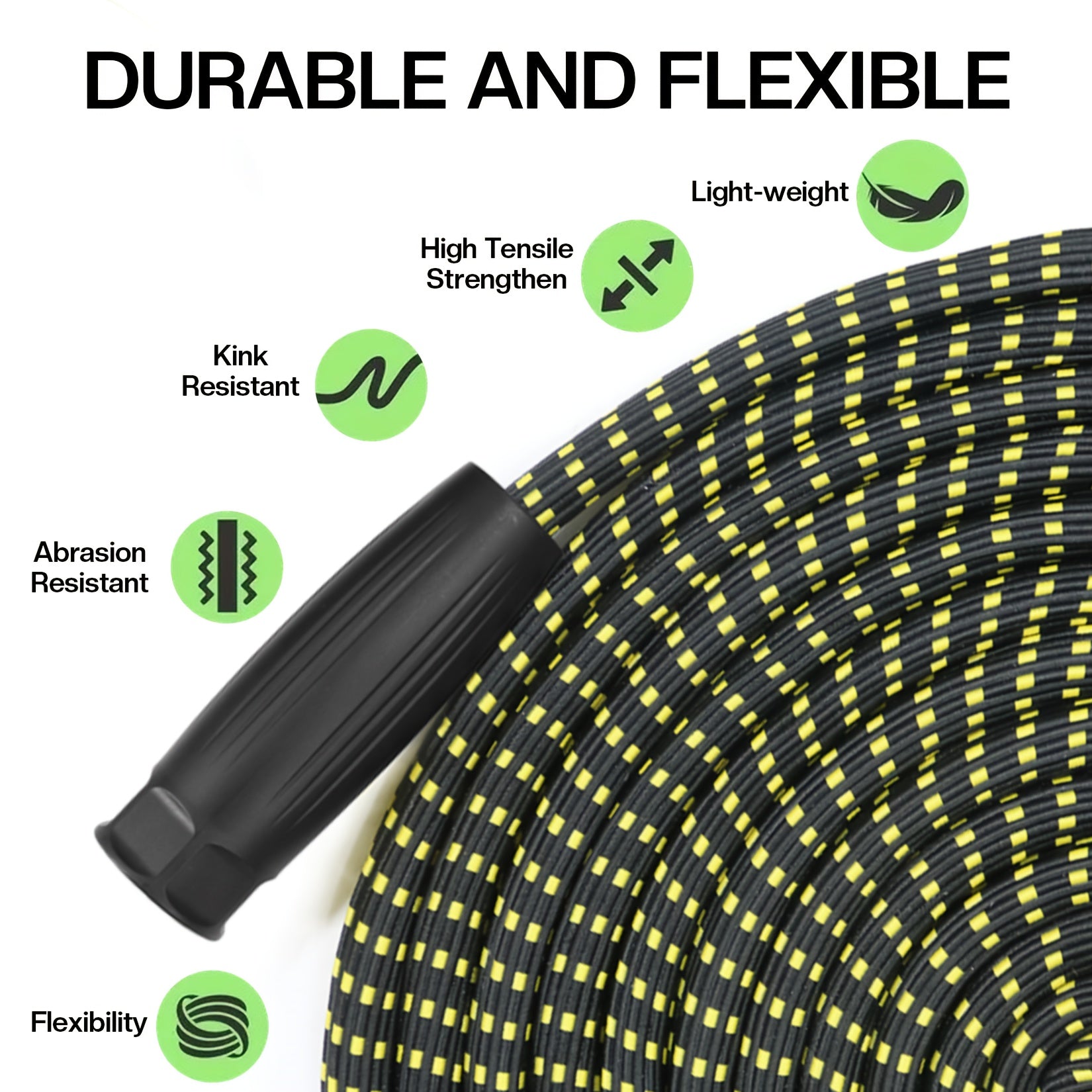 50ft Heavy-Duty High-Pressure Heavy-Duty Garden Hose with 8-in-1 Spray Gun & High Quality Inner Tube - Lightweight TPE Composite, Aluminum Connectors, All-in-One Nozzle (Rain, Shower, Mist, Flat Spray, Soaker, Rinse, Wash, Jet) - Leak-Proof,