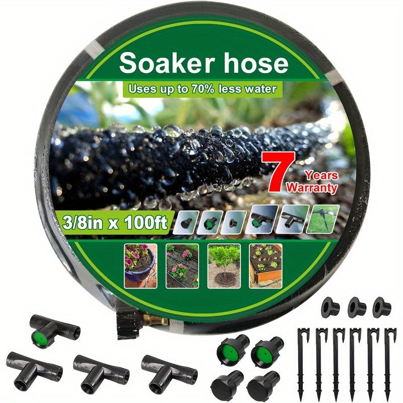 Heavy Duty 3" x 100ft Soaker Hose Kit with Reinforced Fittings - Durable Rubber Irrigation Hose for Garden, Flower Beds, Lawn & Plants - Includes Accessories for Easy Installation, Garden Hose, Lawn Care Equipment, Userfriendly Design, Highquality