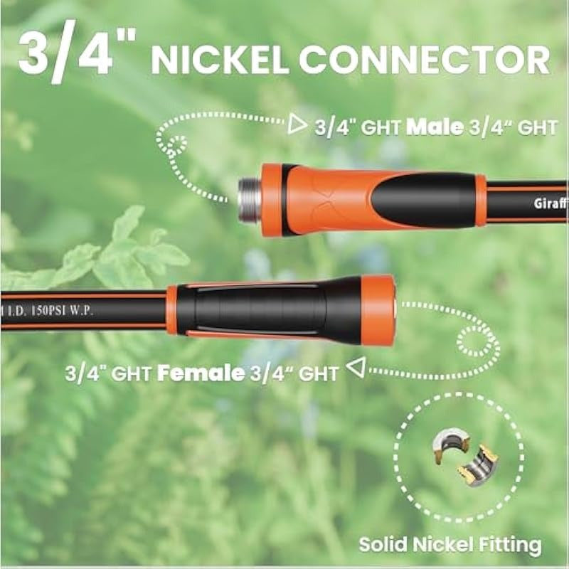 3ft x 5 8" Short Flexible Hybrid Water Hose - Heavy Duty Lightweight, 600 PSI Burst Strength, Leak-Proof Nickel Fittings & Swivel Handle, All-Weather Rubber-Polyester for Outdoor Yard, Garden, Lawn Care (Male to Female Connectors), Quick Connect Hose