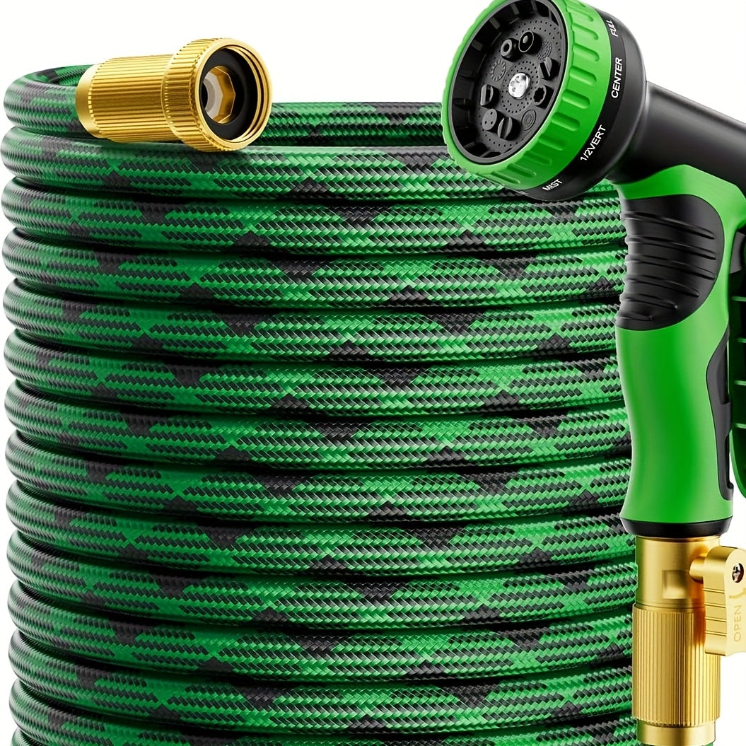 Heavy-Duty 100ft Garden Hose with 10-Spray Patterns & Thumb Control - Lead-Free Ultra-Lightweight Design, No-Kink Flexible Rubber Construction, Solid Copper & Anodized Aluminum Connectors - All-Purpose for Lawn, Car Wash, Farm, Pets - Compatible with