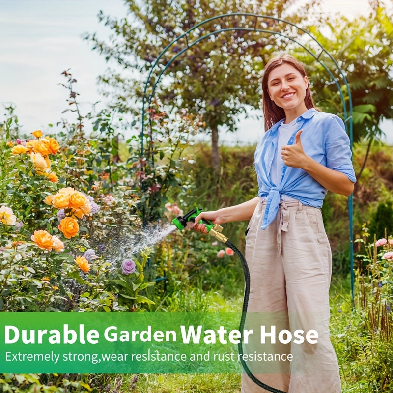 Heavy-Duty 100ft Garden Hose with 10-Spray Patterns & Thumb Control - Lead-Free Ultra-Lightweight Design, No-Kink Flexible Rubber Construction, Solid Copper & Anodized Aluminum Connectors - All-Purpose for Lawn, Car Wash, Farm, Pets - Compatible with