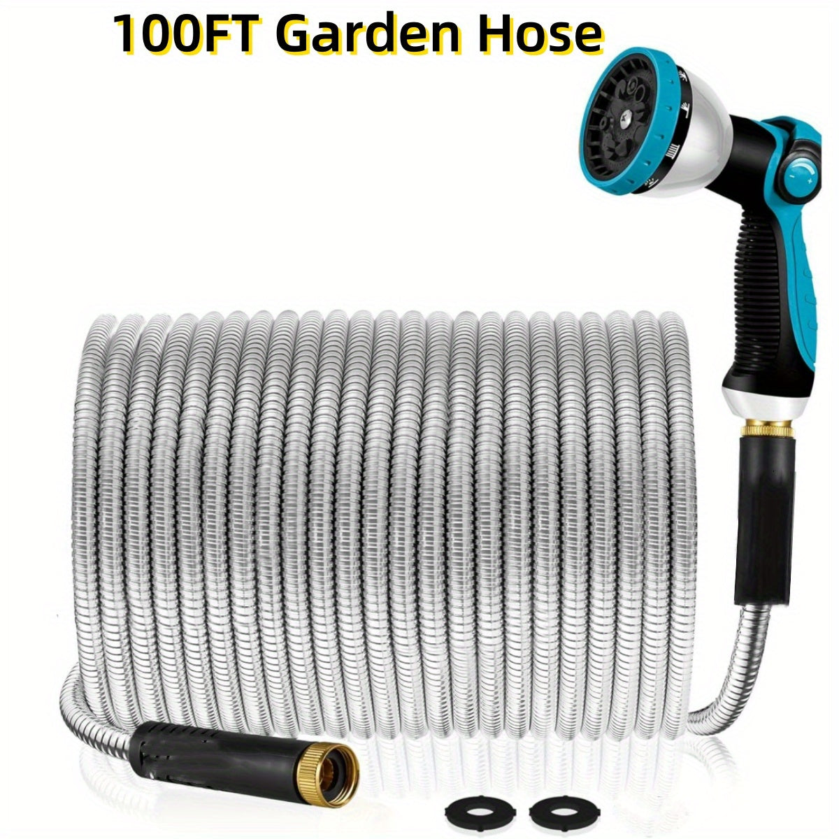 Heavy Duty 50ft/100ft Extra Long Garden Hose - Leakproof, No-Kink, Rust Proof Outdoor Hose with Nozzle, Lightweight & Flexible for Lawn, Yard, Washing - All-Season Use, US Standard 3/4" Connectors, Yard Maintenance, Durable Construction, Reinforced