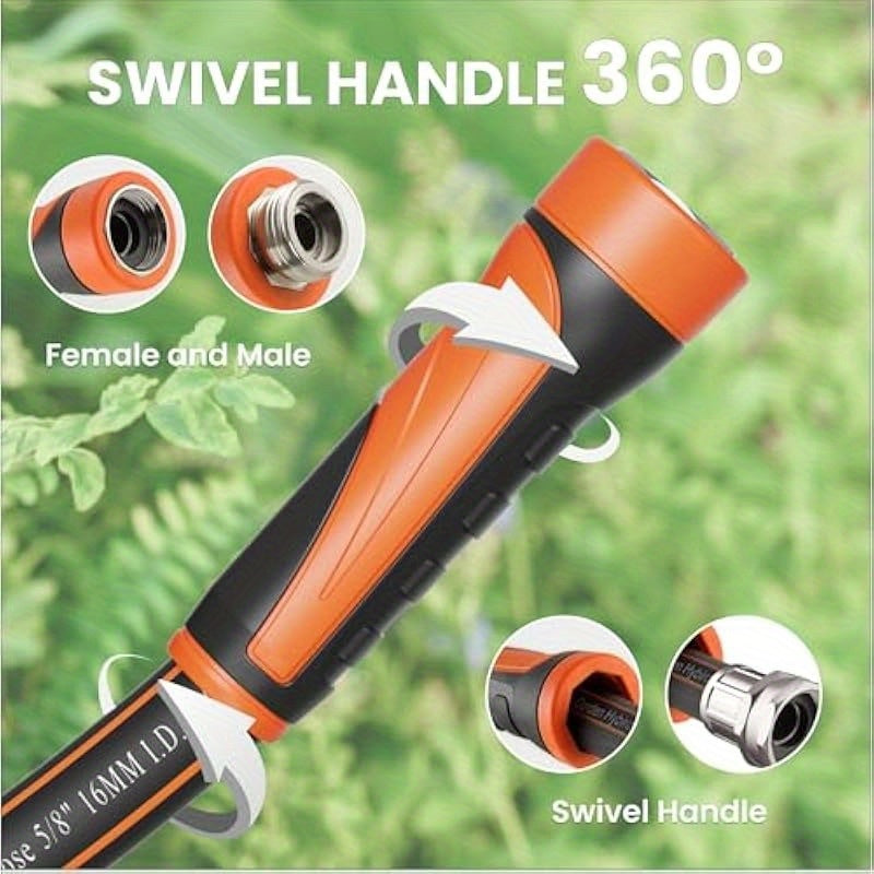 3ft x 5 8" Short Flexible Hybrid Water Hose - Heavy Duty Lightweight, 600 PSI Burst Strength, Leak-Proof Nickel Fittings & Swivel Handle, All-Weather Rubber-Polyester for Outdoor Yard, Garden, Lawn Care (Male to Female Connectors), Quick Connect Hose