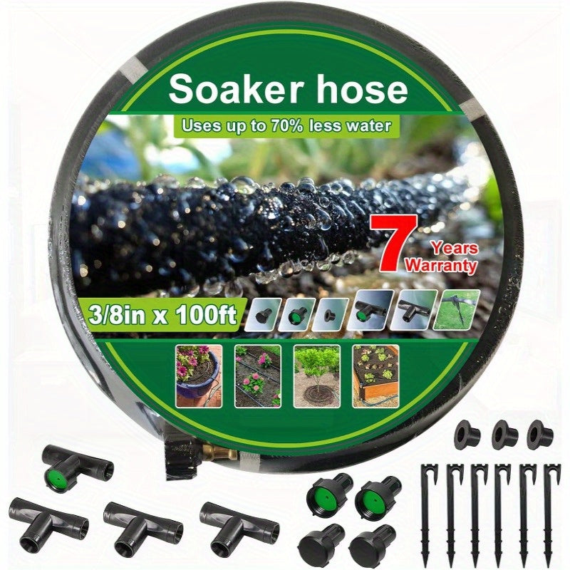 Heavy Duty 3" x 100ft Soaker Hose Kit with Reinforced Fittings - Durable Rubber Irrigation Hose for Garden, Flower Beds, Lawn & Plants - Includes Accessories for Easy Installation, Garden Hose, Lawn Care Equipment, Userfriendly Design, Highquality