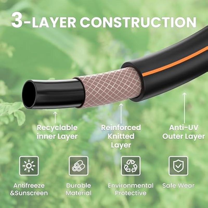 3ft x 5 8" Short Flexible Hybrid Water Hose - Heavy Duty Lightweight, 600 PSI Burst Strength, Leak-Proof Nickel Fittings & Swivel Handle, All-Weather Rubber-Polyester for Outdoor Yard, Garden, Lawn Care (Male to Female Connectors), Quick Connect Hose