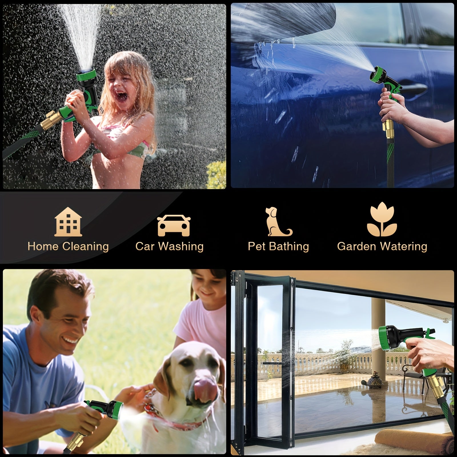 1pc 100ft Garden Hose - High-pressure Spray Gun for Lawns, Gardens, And Car Washes. Equipped with 10 Function Nozzles, Brass Connectors, Leak Proof Design, And Durable Materials. Very Suitable for Cleaning, Yard, And Garden, Industrial Cleaning